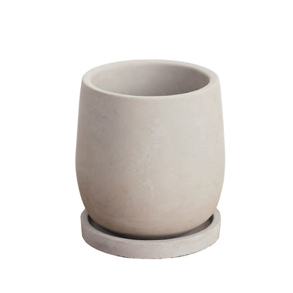 Round Concrete Flower Pot with Tray for Succulent Plants