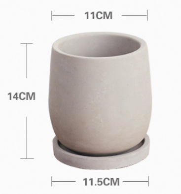 Round Concrete Flower Pot with Tray for Succulent Plants